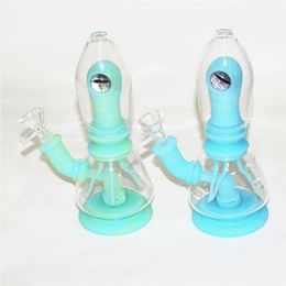 Glow in the dark Hookahs Silicone Pipe Water Bong With glass bowls For Smoking FDA Silicon Dab Rigs Unbreakable Oil Rig Bongs 4mm thick quartz banger
