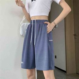 Summer Casual Ice Silk Biker Shorts Women Plus Size High Waist Loose Short SweatPants Streetwear Womens 210722