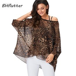 BHflutter 4XL 5XL 6XL Plus Size Women Blouse Sexy Off Shoulder Leopard Print Summer Tops Tees Casual Chiffon Blouses Shirts 210323