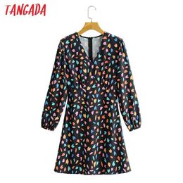 Tangada Fashion Women Heart Print Tunic Dress Long Sleeve V Neck High Street Ladies Mini Dress 2F180 210609