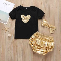 Summer Baby Infant Rompers Boys Clothes Short Sleeve Bow T-shirt Solid Shorts Girls Costume 210629