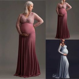 Photoshoot Pregnancy Dress Lace Stitching Long Maxi Dress Clothes For Pregnant Women Photo Props Photography Maternity Dress Q0713