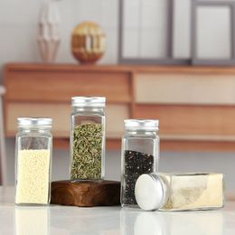 120ml Glass Spice Jars/Bottles 4oz Empty Square Spice Containers With Shaker Lids And Airtight metal Caps