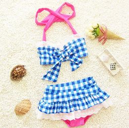 Cute High Quality Spandex Made Plaid Toddler Girls Biquini Swiming Suit baby girl swimwear Bikini with bows infantil 210529