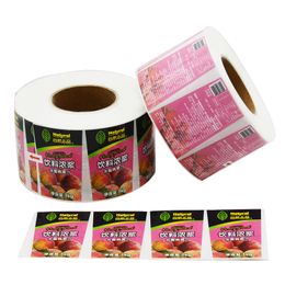 Customised Waterproof Vinyl Juice Adhesive Sticker Label Printed Colourful Self Seal Packing Rolling Beverage Stickers