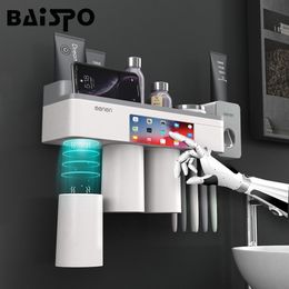 BAISPO Home Bathroom Accessories Sets Magnetic Adsorption Toothbrush Holder With Toothpaste Squeezer Dispenser Storage Rack 210322