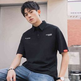 BROWON Summer Brand Korean Stlye Black T-shirt Men Solid Color Social Tshirt Man Short Sleeve Turn-down Collar Casual Men H1218
