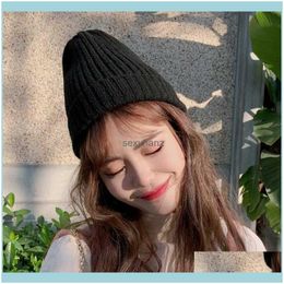 Beanie/Skl Hats Caps Hats, Scarves & Gloves Fashion Aessories Beanies Women Red Knitted Winter Hat Korean Version Sweet Cute Simple Pure Col