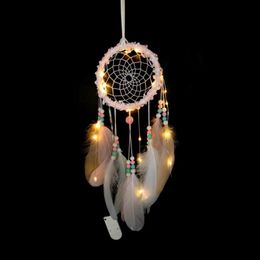 dreamcatcher with beads UK - Decorative Objects & Figurines Romantic Feathers Beads LED Dream Catcher Home Hanging Dreamcatcher Net Wall Catching Monternet Birthday Pres