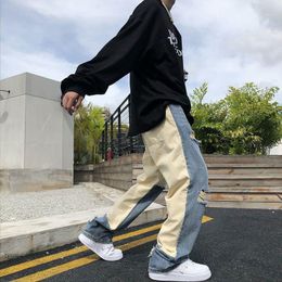 Men's Jeans High Street Style Ripped Men Patchwork Trousers Autumn 2021 Personality Hiphop Aesthetic Color Contrast Trend