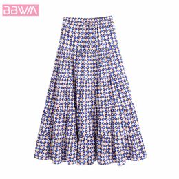 Summer Women's Elastic Waist Loose Geometric Graphic Printed Skirt Holiday Western Chic Female Skirt 210507