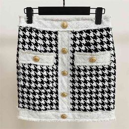 HIGH STREET est Fall Winter Baroque Designer Skirt Women's Fringed Houndstooth Tweed Mini 210521