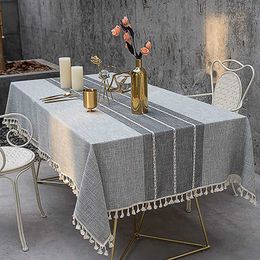 Cotton and linen tablecloth, wrinkle-free fade-proof can be used for indoor outdoor meals tassel table cover 210626