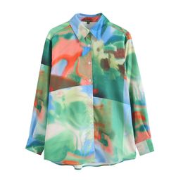 Vintage chic printing casual blouse for women summer Straight fashion long sleeve shirt lady Lapel elegant girl 210430