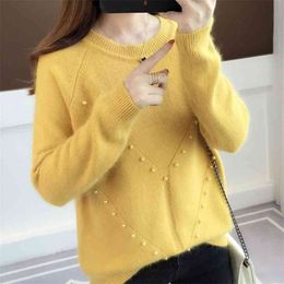 Pullover Women Autumn And Winter Korean Version Of The Loose Round Neck Beaded Sweater Small Fresh 210427