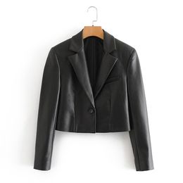 Autumn Women Turndown Collar Western-style Clothes Biker Leather Jacket Single Button Soft Pu Short Design Coat 210430