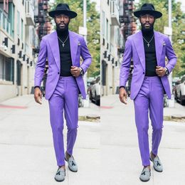 Fashion Purple Mens Suits 2 Pieces Slim Fit One Button Casual Tuxedos for Wedding Groomsmen Jacket Men (Blazer+Pant)