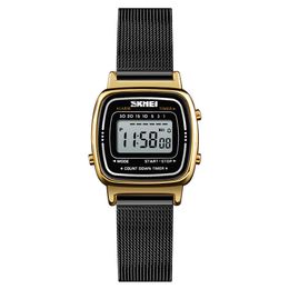 SKMEI 1252 Women's Watch Mesh Belt Stainless Steel Square Adujustable Strap Waterproof Digital Watches For Women reloj mujer 210616