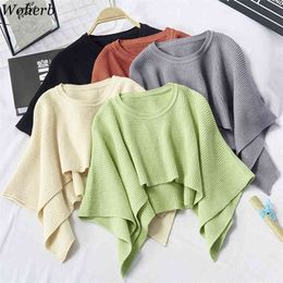 Autumn Knitted Sweater Women Ladies Fashion Poncho Cloak Loose Shawl Casual Solid Cropped Cape Sueter Mujer 210519