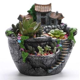 Succulent Plants Planter Flowerpot Resin Flower Pot Desktop Potted Holder Home Garden Decoration 211130