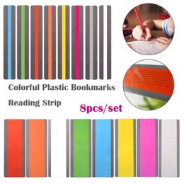 Bookmark 8 Pcs/set Colourful Plastic Read Guide Bookmarks Portable Fluorescence PVC Reading Aid Highlight Strip For Dyslexia People Gift