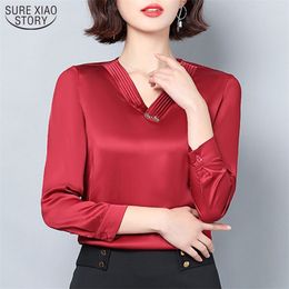 Casual Women Tops Fashion Long Sleeve Satin Blouse Blusas Mujer De Moda Spring Elegant Silk Clothes 8936 50 210506