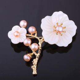 Pins, Brooches FARLENA Jewelry Exquisite Natural Shell Plum Corsage For Women Dress Hat Accessory Elegant Freshwater Pearls Brooch Pins