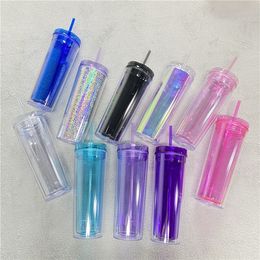 20oz Acrylic Skinnny Tumbler with Lid Straw Double Walled AS Plastic Cups Clear Straight Travel Water Bottles Tumblers Sea shipping T2I51997