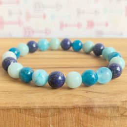 MG1271 New Design Water Element Wrist Mala Bracelet Amazonite Lapis Lazuli Bracelet Natural Apatite Five Elements Mala Jewellery