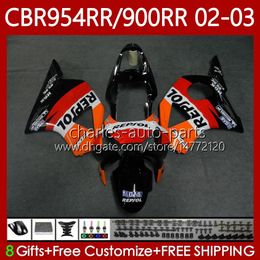 Bodywork For HONDA CBR900RR CBR954RR CBR900 CBR954 RR Body 61No.158 CBR 900 954 CC RR 954CC 2002 2003 CBR Repsol orange 954RR 900RR 02 03 CBR954-RR 2002-2003 Fairing Kit