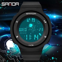 SANDA Astronaut Dial Digital Watch Men Sport Watches Electronic LED Male Wrist Watch For Men Clock Waterproof Outdoor Wristwatch G1022