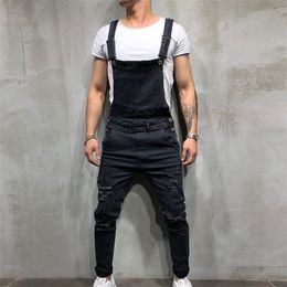 Mens Jeans Casual Hiphop Pants Fashion Men's Ripped Jean Jumpsuits High Street Distressed Denim Overalls For Man Suspender Pants X0621
