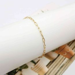 -Joyas finas más populares 14k Real Solid Gold Paper Clip Link Chain Pulsera Wholale