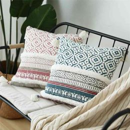 Cushion Cover Tassel Moroccan Style Pillowcase Sofa Bed Woven for Home Decoration Blue Yellow Pink 45x45cm 210423