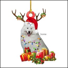 Christmas Decorations Festive & Party Supplies Home Garden 1Pc Wooden Hound Cute Button Hat Xmas Tree Ornaments Poison Diy Wood Chambers Dec