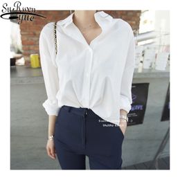 Summer Korean White Shirt Office Lady Blouse Casual Loose Simple Long-Sleeve Female Women s 8874 50 210508