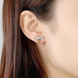 Hoop & Huggie Wholesale 6 Pairs Of Cute Little Bee Earrings Shiny Crystal Zircon Insect For Ladies Romantic Jewellery Gifts