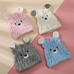 Coral Velvet Bear Hair Drying Cap Absorbent Quick-drying Cute Cartoon Children's Hairs Drying Caps WH0470