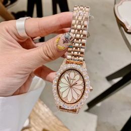 Designer Women Rhinestones Jewellery Watches Vintage Oval Fashion Wrist watch Natural Shell Lotus Watch Quartz Crystals Montre