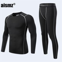 Aismz Thermal Underwear Boy & Men First Layer Sport Suits Man Rashgard Compression Quick Drying Fitness Second Skin Long Johns 211110