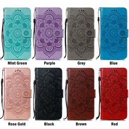 Wallet Phone Cases for iPhone 13 12 11 Pro Max XR XS 7 8 Samsung Galaxy S21 S20 Note20 Ultra Noto10 S10 Plus Sunflower Totem Pattern PU Leather Shockproof Protective Case