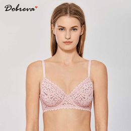 DOBREVA Women's Plus Size Minimizer Sexy Lace Bra Full Coverage Underwire Unlined Bralette 210623