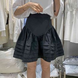 Black Casual All Match Pleated Ruffles High Waist Half-body Mini Skirt Women Fashion Spring Summer 16F0662 210510
