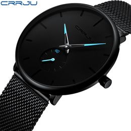 CRRJU Fashion Mens Watches Top Brand Luxury Quartz Watch Men Casual Slim Mesh Steel Waterproof Sport Watch Relogio Masculino 210804