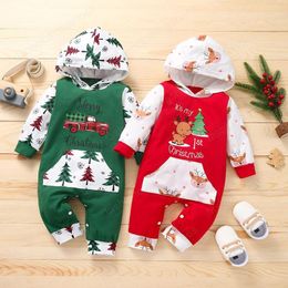 kids Rompers girls boys Christmas tree deer Romper infant toddler Hooded Jumpsuits Spring Autumn Fashion baby Xmas Climbing clothes