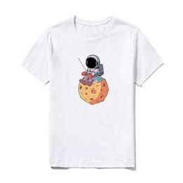 Summer T-shirt Men Funny Cartoons Astronaut Print Short Sleeved Casual T-Shirts Men Anime Harajuku Streetwear Top Tees 210603