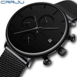 CRRJU Minimalist Dress Mens Watches Top Brand Luxury Waterproof Sport Watch Men 3-Sub Dial Quartz Watch Casual Relogio Masculino 210517