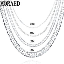 Chains Classic 925 Silver 2MM/4MM/6MM/8MM Italian Cuban Curb Chain Necklace Woman Man Solid Figaro Trendy Jewellery