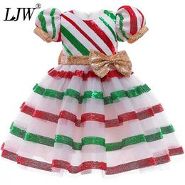 New Year girls' Christmas party Sequin dress sequined with bow princess dress for girls birthday party stripe Cake dress Q0716