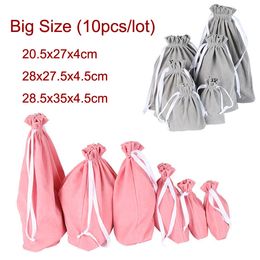 10pcs/lot Large Size Pink/Silver Grey Drawable Big Velvet Christmas Party Gift Packaging Drawstring Makeup Bags